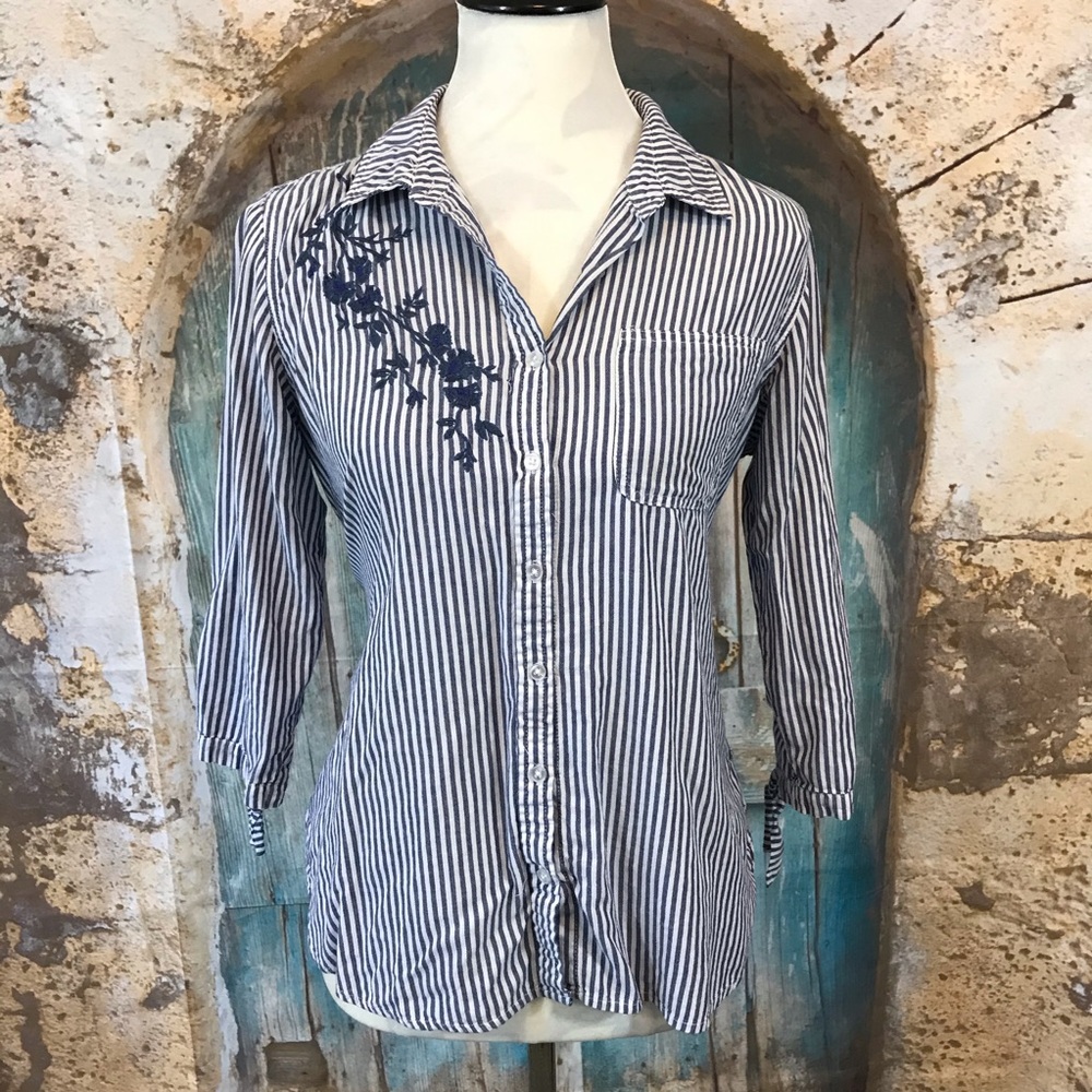 🆑3/$15 Maurices-Blue Striped Button Down Shirt